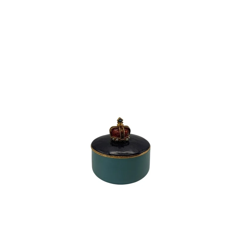 Mike and Ally Crown‎ Trinket Box Navy Blue Teal Gold Enamel Jewelry Holder